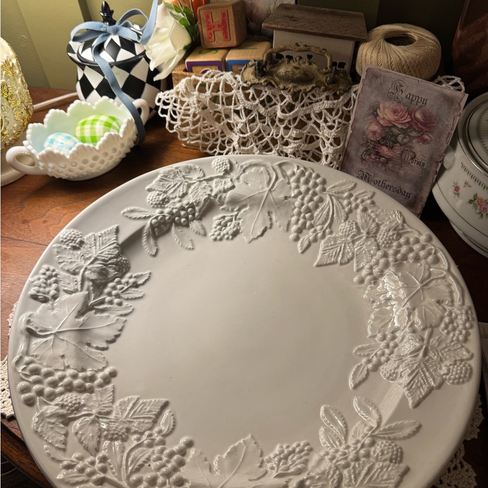 Over and Back Elegant White Embossed Plate